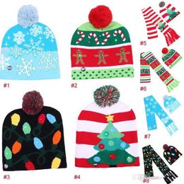 4 style Christmas Led Lighting Hat & Cap Children Adult Flexibility Crochet Snowflake Christmas Tree LED Beanie Hat + Scarf free shipping