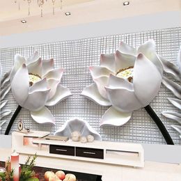 3D Stereo Relief Lotus White Flowers Mural Photo Wallpaper Modern Classic Art Living Room Backdrop Wall Covering Papel De Parede