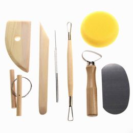 8 Piece Set Clay Ceramics Moulding Tools Wood Knife Pottery Tool Moulding Sculpture Tools Stainless Steel Scraper Sponge