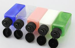 500pcs 50ml(1 2/3OZ) Assorted Color Refilling Plastic PET Bottle Square Sample Bottles with Easy Flip Cap Wholesale SN33