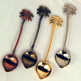 Coconut Tree Golden Spoon Teaspoon for Tea Coffee Dessert Spoon Alloy Coconut Tree Tea Scoop Wholesale