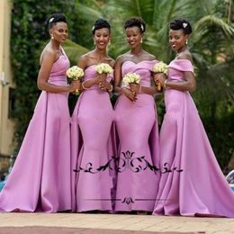 African One Shoulder Bridesmaid Dresses Long Pleats Satin Overskirts Wedding Guest Gowns Back Zipper Maid Of Honour Dress Customise Vestidos