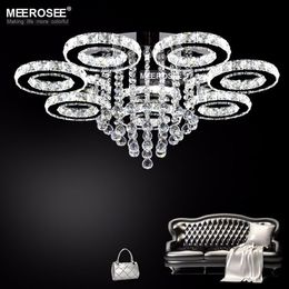 Modern LED Crystal Chandeliers Light Stainless steel Crystal Hanging Lamp for Living Bedroom Diamond Ring LED Lustres Chrome Ceiling Light