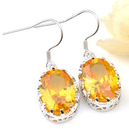 Gift Engagement Jewelry 6 Pair LuckyShine Women Oval Brazil Citrine Earring 925 Silver New Hook Dangle Earring Free Shippings