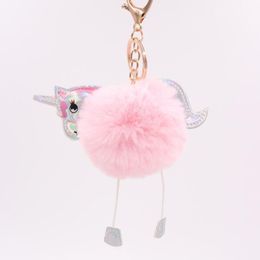 10pcs/Lot Cute Horse Unicorn Fluffy Balls Key Ring Girls Fashion Jewelry Party Favors Keychains Baby Shower for Women Bags Key Chains