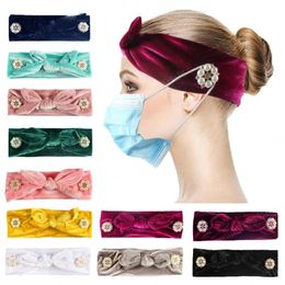 Face Holder Headbands with Button Knitted Wide Turban Hairband Adult Women Momen Elastic Hair Bands Accessories