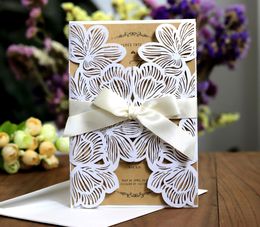 Laser Cut Wedding Invitations OEM in Multi Colours Customised Hollow With Flowers Folded Personalised Wedding Invitation Cards BW-HK34