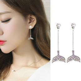 925 Sterling Silver Needle Dangle Earrings Luxury Elegant Fish Tail Earrings Fashion Pearl Tassel Jewerly Party Gifts for Women