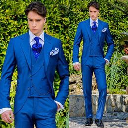 New Custom Design Two Button Royal Blue Wedding Groom Tuxedos Notch Lapel Groomsmen Mens Dinner Blazer Suits (Jacket+Pants+Vest+Tie) 498