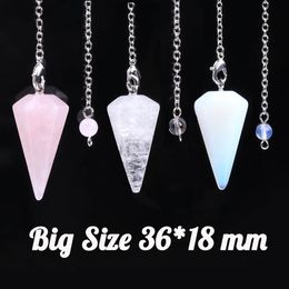 faceted clear quartz beads UK - Big Size Natural Stone Clear Crystal Pendulum Black Obsidian Pink Quartz 12 Facet Chakra Healing Reiki Bead Ended Free Pouch 36*18MM
