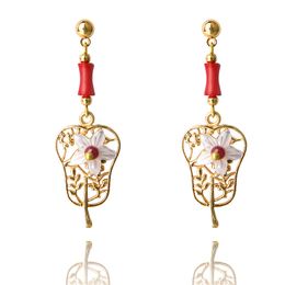 Fashion-leaf fan New shell flower vintage earrings for women,nature stones Ethnic earrings jewelry, fashion dangle earrings