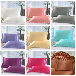 Solid Silk Pillow Case Charmeuse Silk Satin Pillow Cover Double Face Envelope Pillows Cases Silk Pillow Cover Home Office Decor EZYQ152