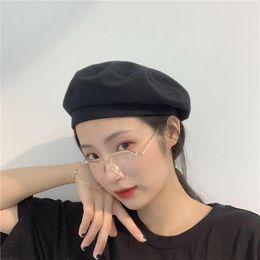 Black Beret Female Autumn And Winter Simple Retro Literary Painter Hat Thin Section Hat Wild Solid Octagonal Cap