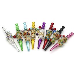 DHL Bling Blunt Holder Smoking pipe Tool metal Hookah Mouthpiece Mouth Tips Pendant Shisha Skull Shaped Filter Jewelry Diamond