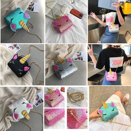 Cartoon Cute Unicorn Waist Bag Sequins Chain One Shoulder Bags Girls Coin Purse Cosmetic Bags Glitter Fanny Pack Crossbody Bag Wallet B71701