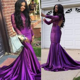 Newest Purple Prom Dresses For Black Girl Open Back Illusion Bodice Mermaid Evening Party Gowns Wear
