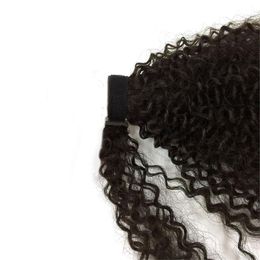 afro curly ponytail hairpiece human hair wrap on clip hair extensions for women black heat resistant free dhl