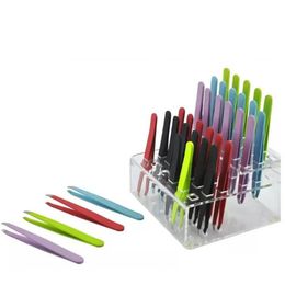 hot 24 Pcs Colorful Stainless Steel Slanted Tip Beauty Eyebrow Tweezers Hair Removal Tools Free shipping