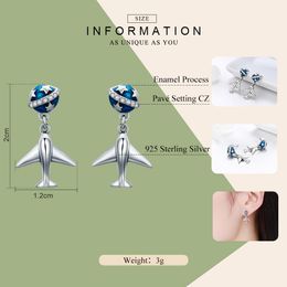 Fashion-e Hot Sale Real 925 Sterling Silver Travel The World Plane Drop Earrings for Women Fashion Brand Jewellery Gift CQE331