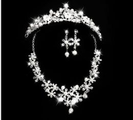 Bridal Jewelry Set Diamond Pearl Wedding Jewelry Headdress Set Bridal Alloy Crown