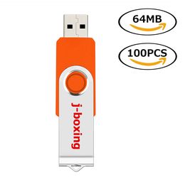 Orange Bulk 100PCS 64MB USB Flash Drives Swivel USB 2.0 Pen Drives Metal Rotating Memory Sticks Thumb Storage for Computer Laptop Tablet