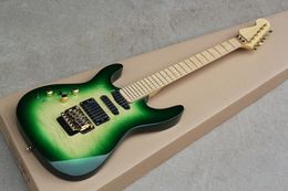 PC1 24 Frets,Left-Hand Electric Guitar, Cloud Pattern Veneer, Floyd Rose and Green Body, Active Pickup,Can be Sliced.