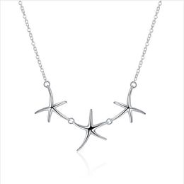 Plated sterling silver necklace 18 inches Three starfish pendant necklace DHSN124 ;free shipping 925 silver plate Pendant Necklaces Jewellery