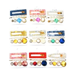 Girls Pearls Clips Hair Clip Set Vintage Acrylic Resin Beads Hair Barrettes Fashion Geometric Hairpins for Ladies Girls Headwear M1174