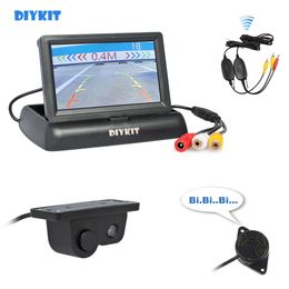 DIYKIT Wireless Parking System Kit 4.3 Inch Colour TFT LCD Car Monitor + Waterproof Parking Radar Sensor Car Camera 2 in 1