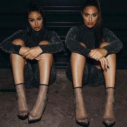 2020 Designer Air Mesh Net Bling Women Shoes Woman Summer Boots Thin High Heels Sexy Sandal Female