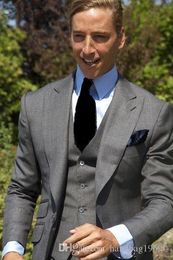 High Quality Grey Man Work Business Suits Groom Tuxedos Mens Party Prom Dress Wedding Suits (Jacket+Pants+Vest+Tie) D:183