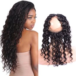 Indian Virgin Hair 360 Lace Frontal Deep Wave Adjustable Band One Piece Lace Frontal With Baby Hair Pre Plucked 10-24inch