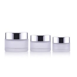 New Design Frost Glass Make Up Cream Jar Pot Containers With Uv Shining Silver Cap 15g 30g 50g LX9384