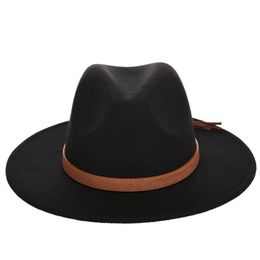 Fashion- Sun Hat Women Men Fedora Hat Classical Wide Brim Felt Floppy Cloche Cap Chapeau Imitation Wool Cap201y