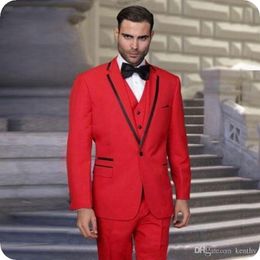 Popular Red Groom Tuxedos Notch Lapel Groomsmen Mens Wedding Dress Excellent Man Jacket Blazer 3 Piece Suit(Jacket+Pants+Vest+Tie) 670