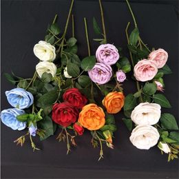Silk Open shape Rose Flower Stems Artificial Rose Branches 7 Colours for Wedding Home Showcase Decorative Flowers