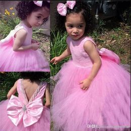 Sweet Little Girls Birthday Party Gowns with Big Bow Beading New Long Tulle Flower Girl Dress For Wedding Custom Made Prom Dress
