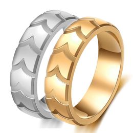 New Fashion Personalised Tyre Grain Engraved Unisex Lovers Ring Bands Matching Band Rings for Couples Personalised Valentine Gifts Wholesale