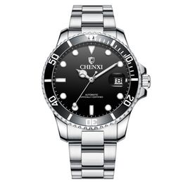 CHENXI Stainless Steel Wristwatches Mechanical Automatic Male Watches 001 Stainless Steel Strap Auto Date Blue Green Bezel High Quality