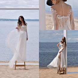 2020 Hochzeitskleid, A-Linie, mit Juwelenapplikationen, Perlenstickerei, gerüscht, Illusion, Sweep/Pinselzug, ärmellos, maßgeschneiderte Roben de Mari￩e