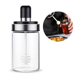 Kitchen Glass Seasoning Bottle Salt Oil Storage Box Spice Jar w// Spoon//Brush UK