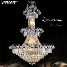 Modern Large Hotel Silver Crystal Chandelier Light Fixture Gold or Silver Lustre Hanging Light for Restaurant Lobby Staircase MD8514