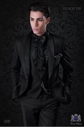 Fashion Black Groom Tuxedos Shawl Lapel Groomsmen Mens Wedding Dress Handsome Man Jacket Blazer 3 Piece Suit(Jacket+Pants+Vest+Tie) 914