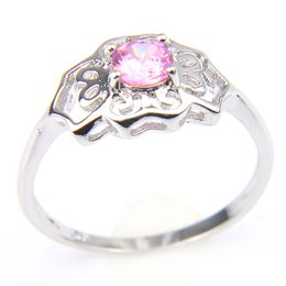 Latest Design Pink Topaz Gems Vintage Silver Decorative Border Flower shape For Women Gift Rings Jewelty 10 Pcs Freen Shippings