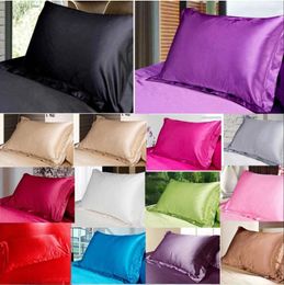 Pillow Case Solid Colour Silk Pillowcases Candy Fashion Sofa Throw Cushion Cover Silk Satin Pillow Cover Home Office Hotel Decoration LSK616