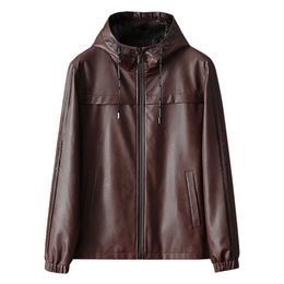 New Fashion Autumn Male Leather Jacket Plus Size 4XL Black Wine Grey Mens Zipper Hoodie Imitation Leather Jacket Coat