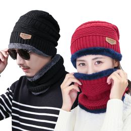 2pcs/lot Winter Beanie Hat Scarf Set Adult Size Warm Knit Hat Thick Knit Skull Cap For Men Women WXY172