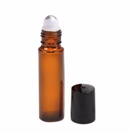 10ml AMBER Brown Thick Glass Roll On Essential Oils Bottle + Metal Roller Ball BY DHL Free Shipping - Wholesale 100pcs/lot