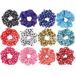 Spring Summer Bright Colour Polka Dots Design Fabric Hair Scrunchy Ponytail Holder Hair ties Gum Bands