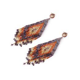 Wholesale- fashion luxury designer exaggerated beautiful bohemia hand made colorful beaded long tassel stud earrings for women girls